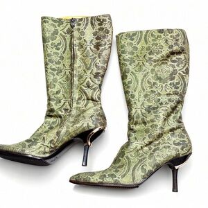 Roberto Cavalli Early-2000s Gold Baroque Brocade Boots – Rare Archive Pair